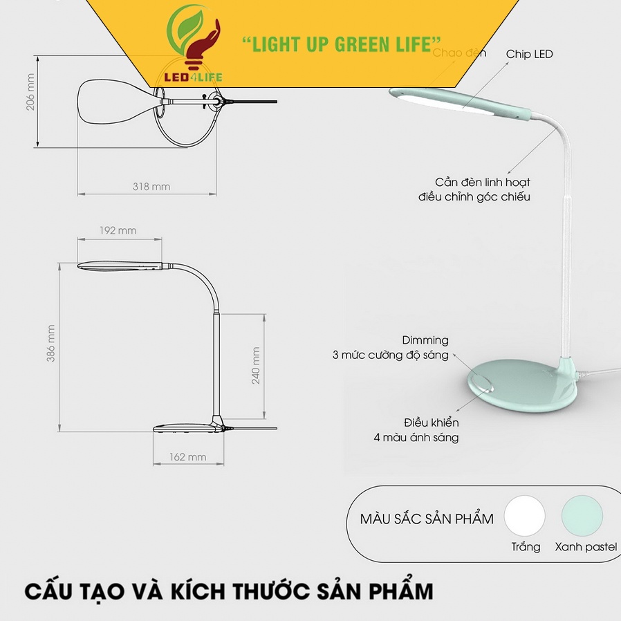 Đèn bàn bảo vệ thị lực LED Cảm ứng Chính hãng Rạng Đông RD-RL-21.LED