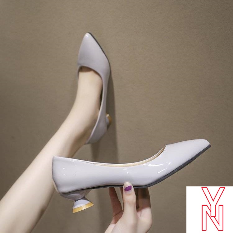 Giày Cao Gót 3Cm Da Bóng Mũi Nhọn Đế Thấp 3Cm Dễ Phối Đồ