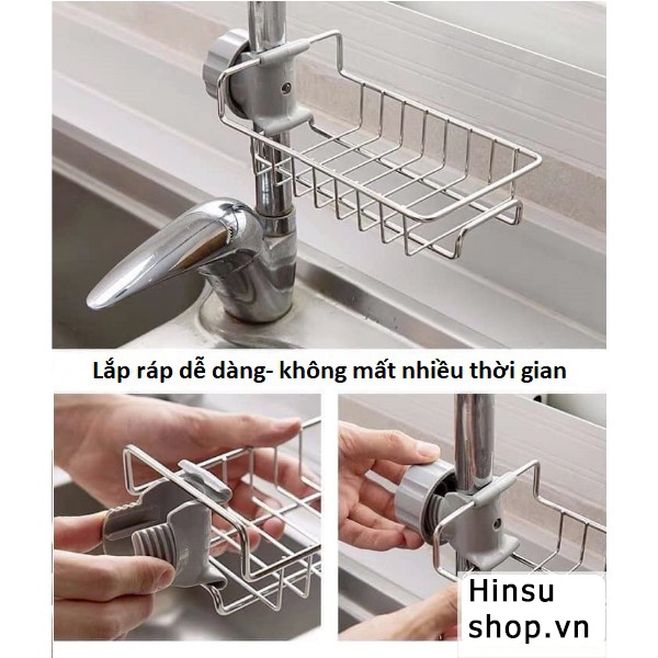 Giá để giẻ rửa bát, kệ khay để miếng rửa chén Inox treo vòi