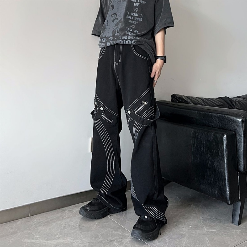 Quần Dài Ống Rộng Màu Đen Phong Cách Hip Hop Đường Phố Mỹ Cá Tính Dành Cho Nam Nữ
