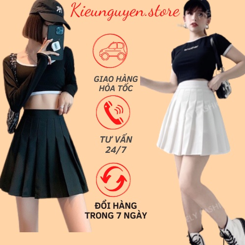 Chân váy tennis xếp ly ngắn xòe lưng cao dáng chữ a phong cách Hàn Quốc