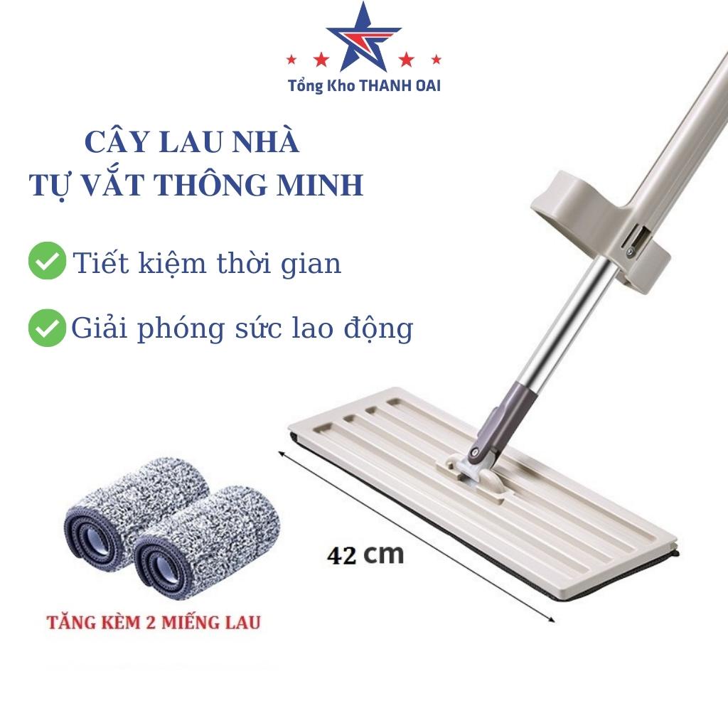 Cây lau nhà thông minh tự vắt gạt nước - chổi lau nhà đa năng xoay 180 độ Tặng kèm 2 bông lau