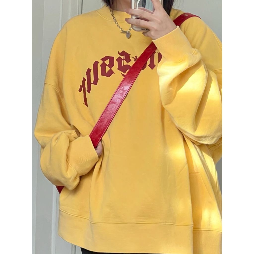 Welove1 Áo Nỉ Cổ Tròn Màu Vàng In Họa Tiết Vintage Mỹ Dễ Thương