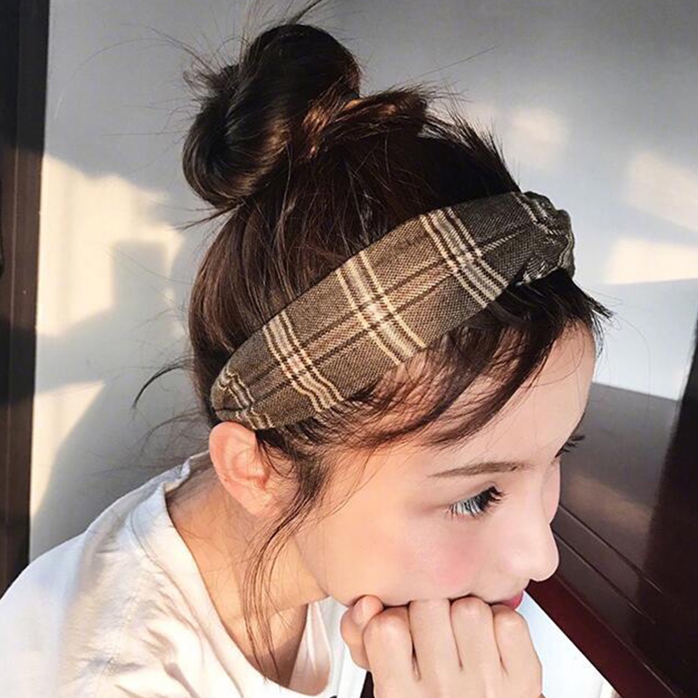 Băng đô cài tóc in họa tiết ca rô kiểu dáng thời trang