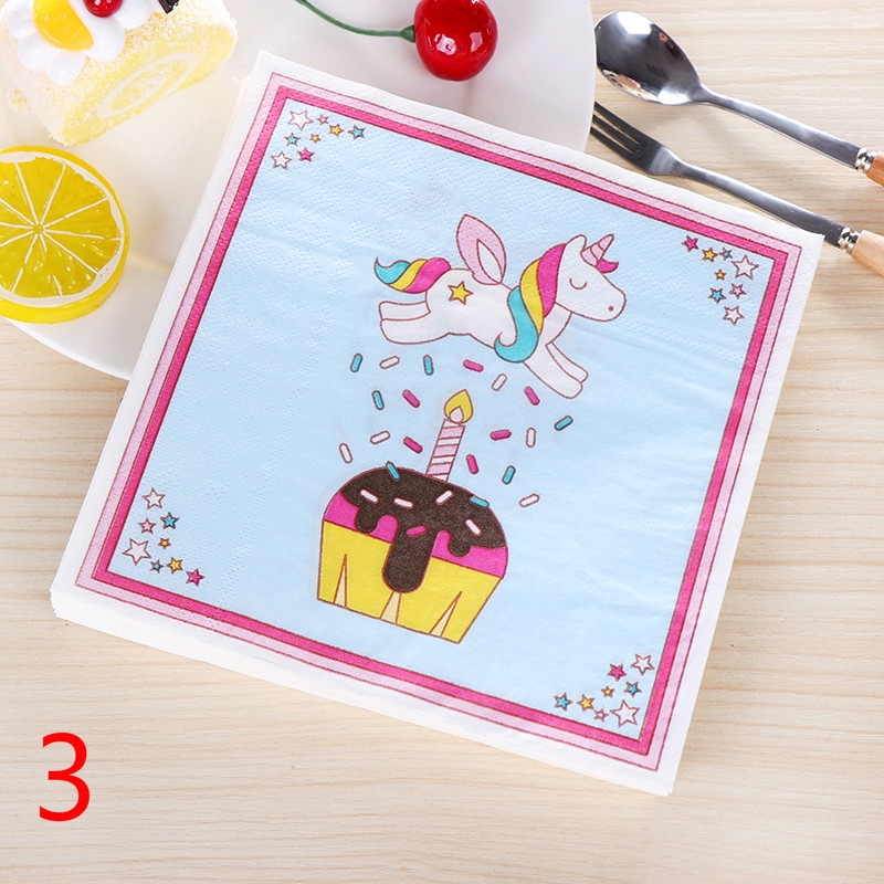Set 20 Khăn Giấy In Hình Kỳ Lân Hoạt Hình Dễ Thương