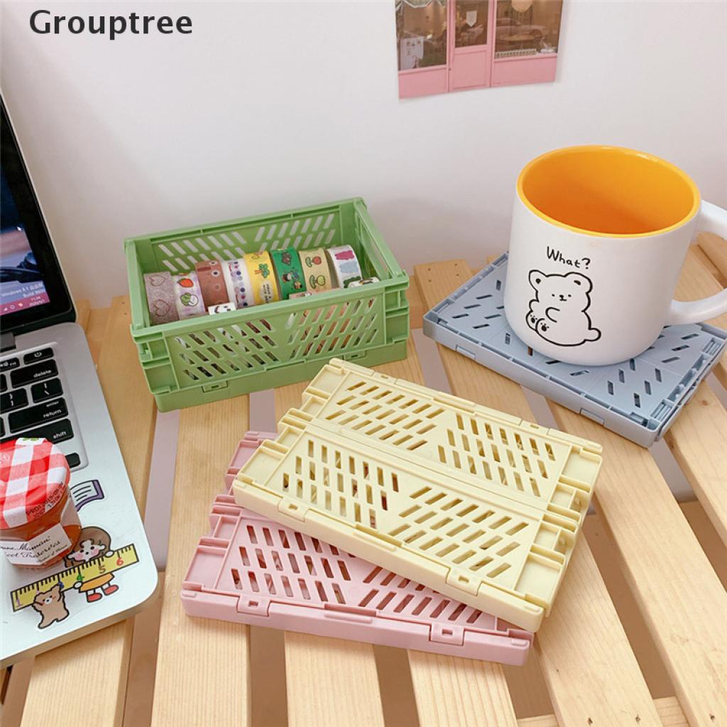 Giỏ nhựa mini đựng đồ dùng / mỹ phẩm để bàn có thể gấp gọn tiện dụng