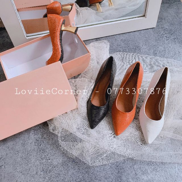 LOVIIECORNER-GIÀY SANDAL CAO GÓT BÍT MŨI 5 PHÂN DA XƯỚC ĐẾ  MẠ ĐỒNG ĐEN-KEM-CAM-TRẮNG