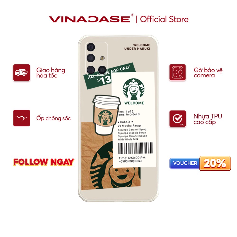 Ốp lưng Vina Case Samsung A10/A51/A02S/A12/A32/M10/....Silicone TPU dẻo viền vuông bảo vệ camera hình Starbucks.