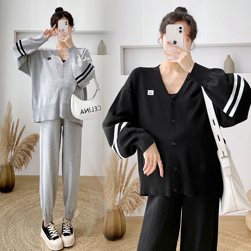 Sản phụ mặc mùa thu mới áo khoác dài tay rộng rãi bình thường hỗ trợ bụng quần thể thao dệt kim