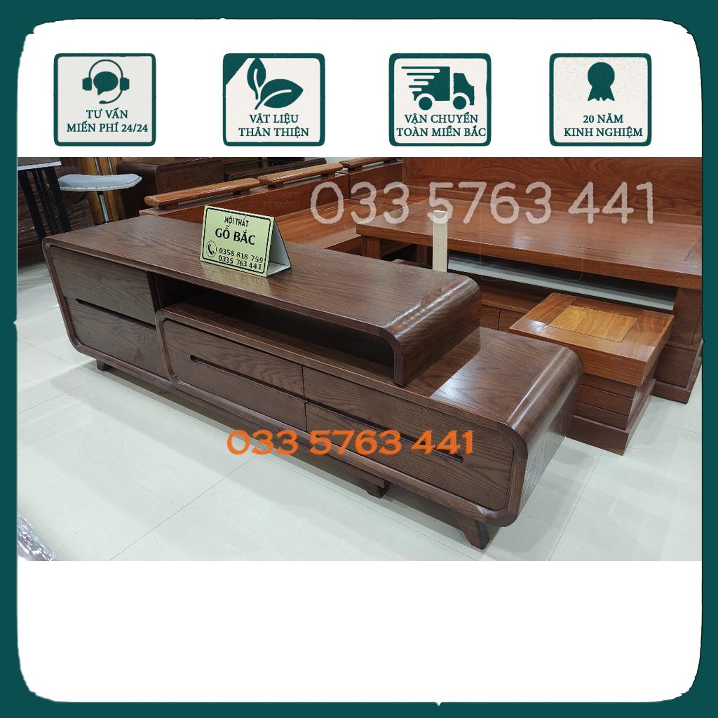 Kệ tivi thông minh gỗ sồi thông minh tăng giảm kích thước 1,8 mét đến 2,4 mét tiện lợi, phù hợp mọi không gian