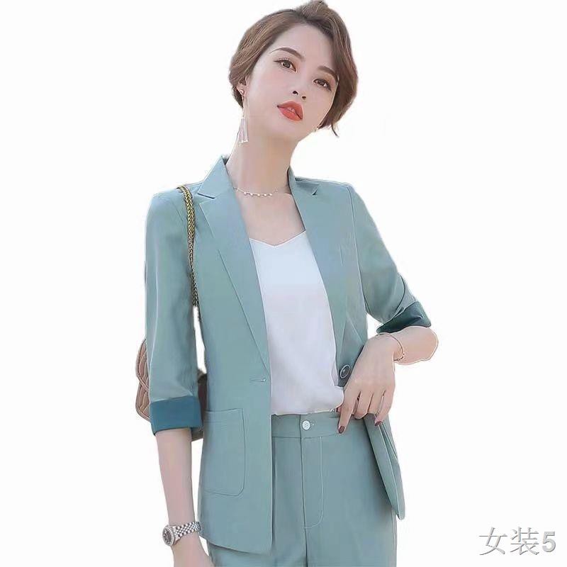 Bộ đồ thời trang nữ mới nhỏ phong cách mỏng 2021 khí chất mùa xuân và thu hai mảnh Áo khoác vest công sở Hàn Quố