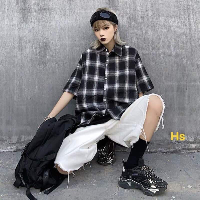 ÁO SƠ MI UNISEX CỘC TAY IN HOA CÚC SIÊU HOT