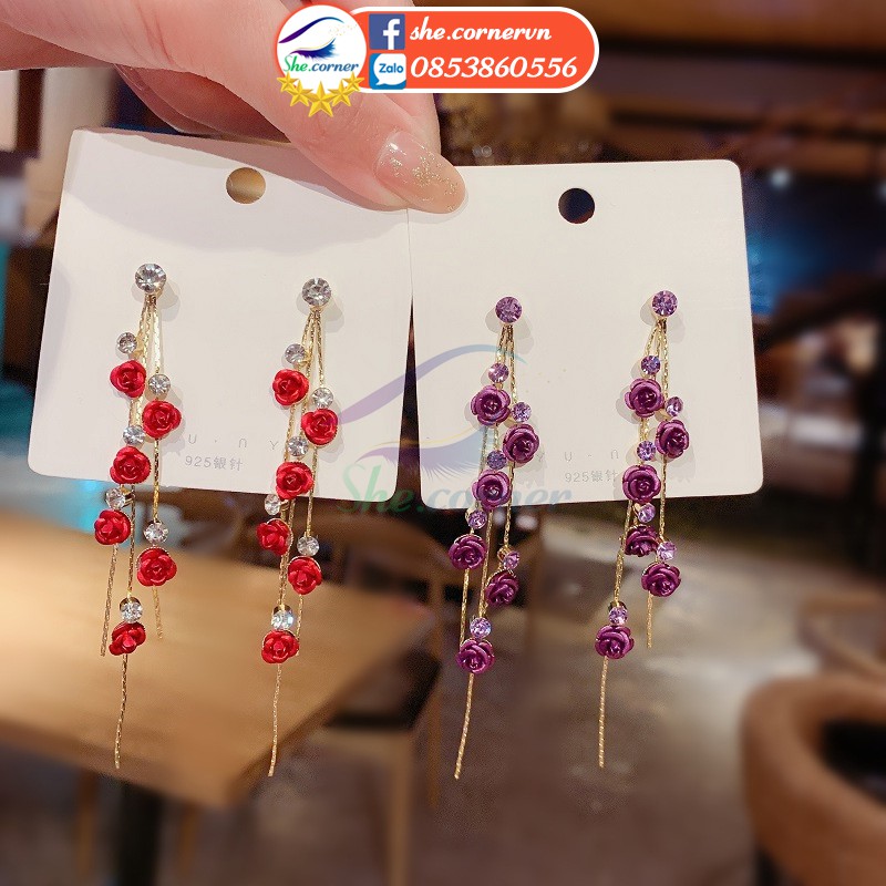 Hoa tai bông tai Hàn Quốc E1375 phượng hoàng tua dua s925 đính đá màu ánh kim