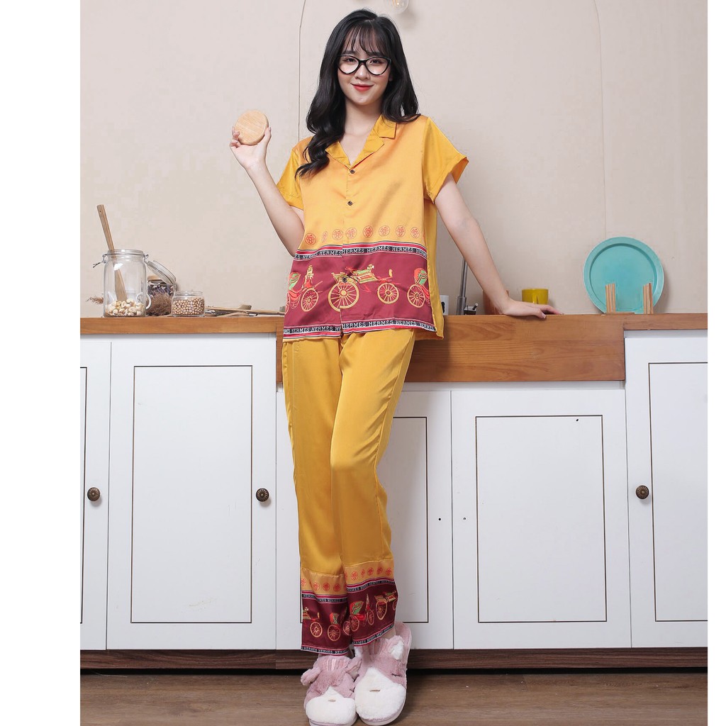 Bộ ngủ lụa pijama thiết kế cao cấp hình phối