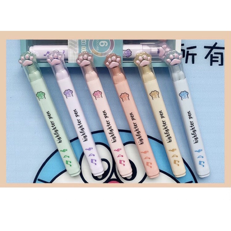 Set 6 bút HIGHLIGHTER hình bàn chân mèo - bút đánh dấu - bút nhớ dòng