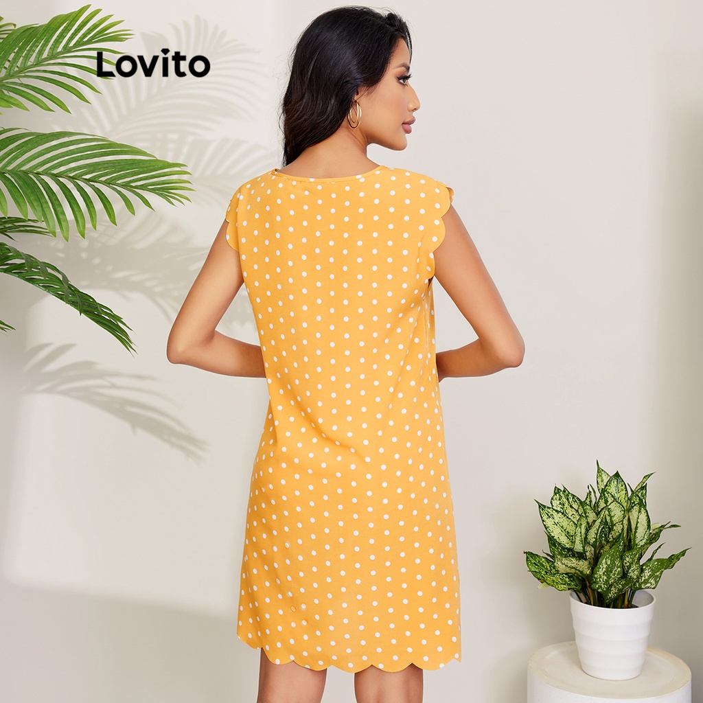 Đầm viền đăng ten Lovito họa tiết chấm bi thường ngày L27LD173 (màu vàng)