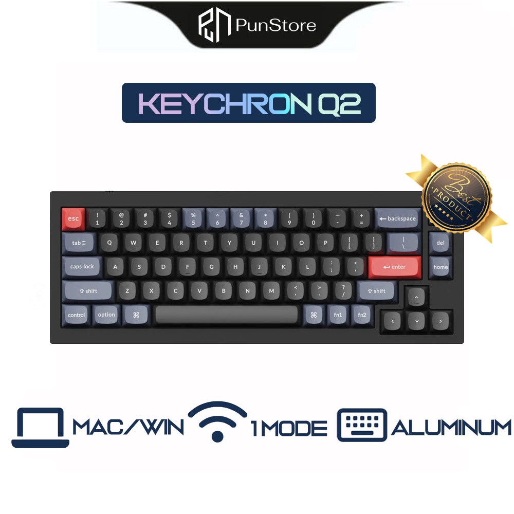 Hàng Chính Hãng - Bàn phím cơ Keychron Q2 non Knob (QMK / Gasket Mount / Hotswap / RGB) -Bảo hành 12 tháng