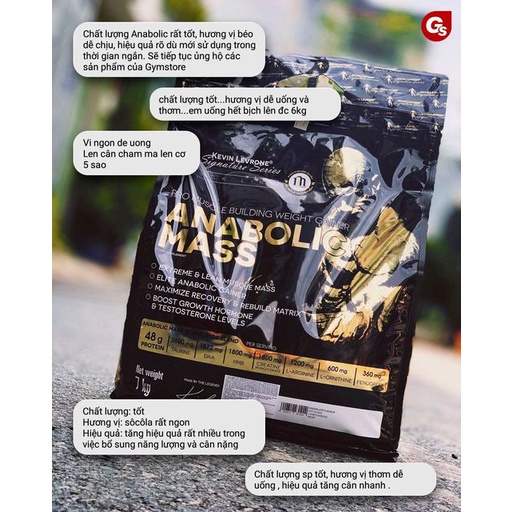 Sữa tăng cân nạc siêu cấp Kevin Levrone Anabolic Mass, 7.0 Kg  nhập khẩu Mỹ phân phối Gymstore