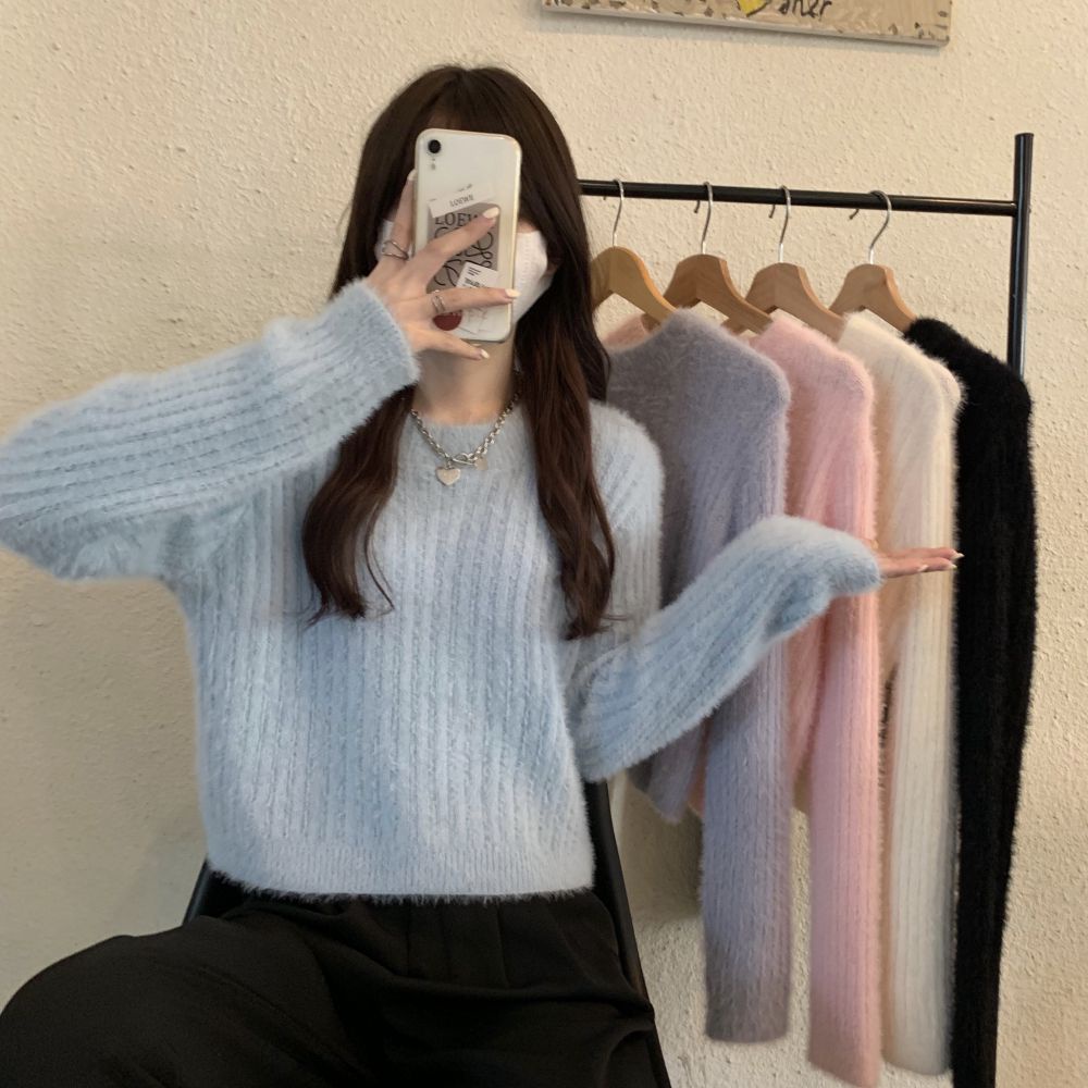 Áo sweater nữ Pure Cube tay dài cổ tròn dáng rộng thời trang Hàn Quốc