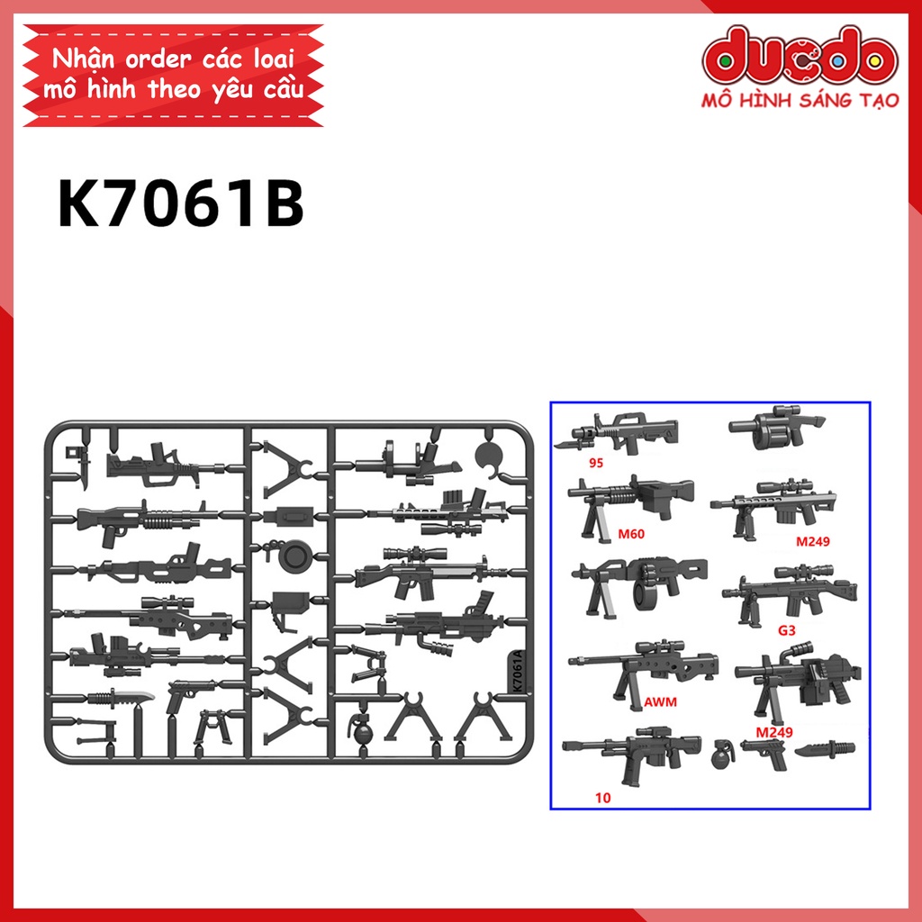 Vỉ Phụ kiện trang bị vũ khí siêu chất - Đồ chơi Lắp ghép Mini Minifigures Army lính Mô hình ww2 K7061