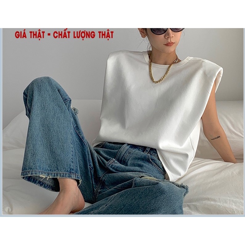 Áo thun tay hến độn đệm vai nữ đen trắng , áo phông kiểu hàn quốc sang chảnh hot trend 100% cotton mềm mịn
