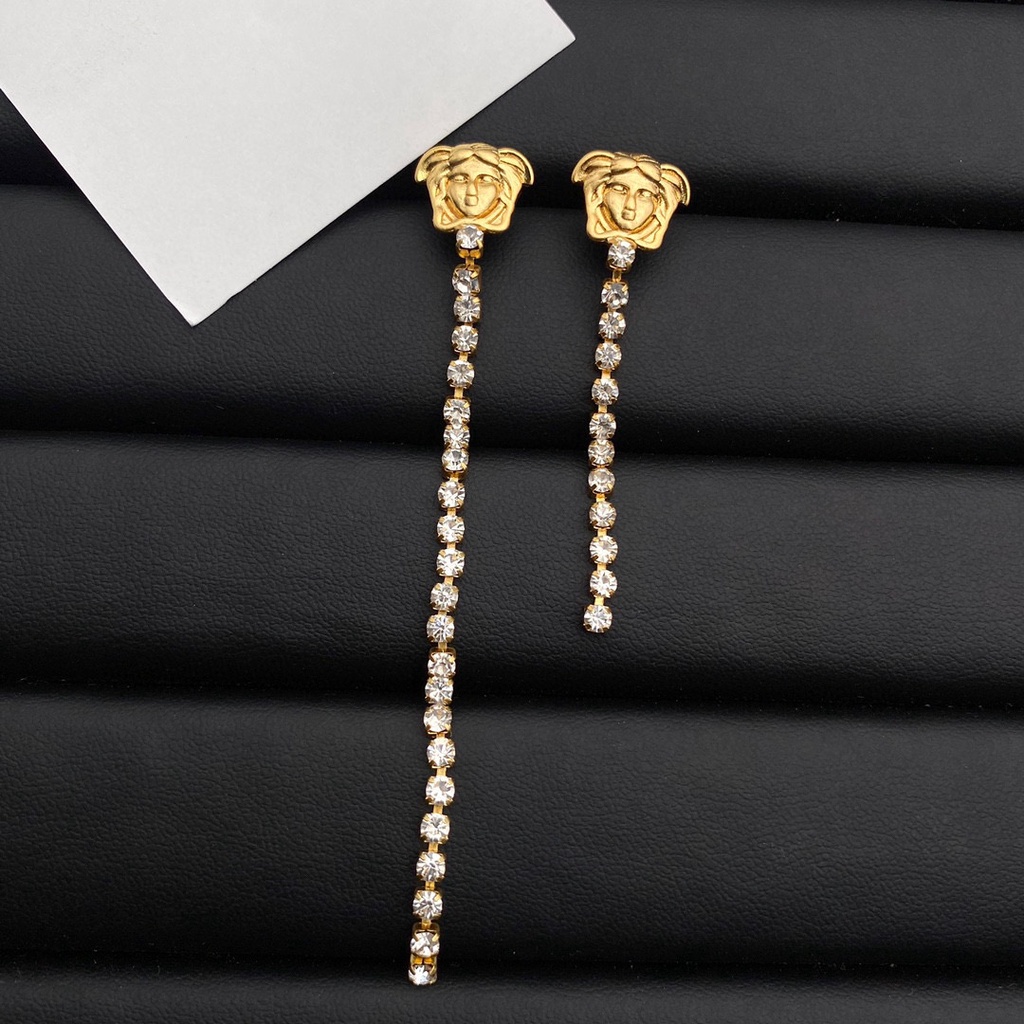 VERSACE 【With Box 】 Khuyên tai dài tua rua đính kim cương thời trang mới