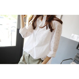 Áo sơ mi trắng cổ đức ren tay - asmn19.0029