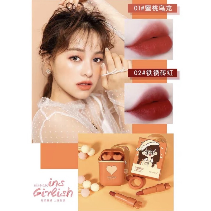 HOT TAOBAO Son Tai Nghe AIRPOD HENGFANG Tim Cô Gái Set Son Sáp Lì Vỏ Tai Nghe AIRPOD Cao Cấp | BigBuy360 - bigbuy360.vn