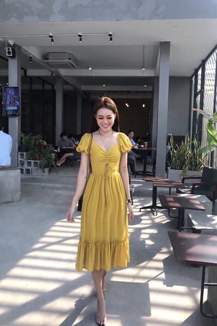 ĐẦM CỔ V lai bèo nhún ngực xd