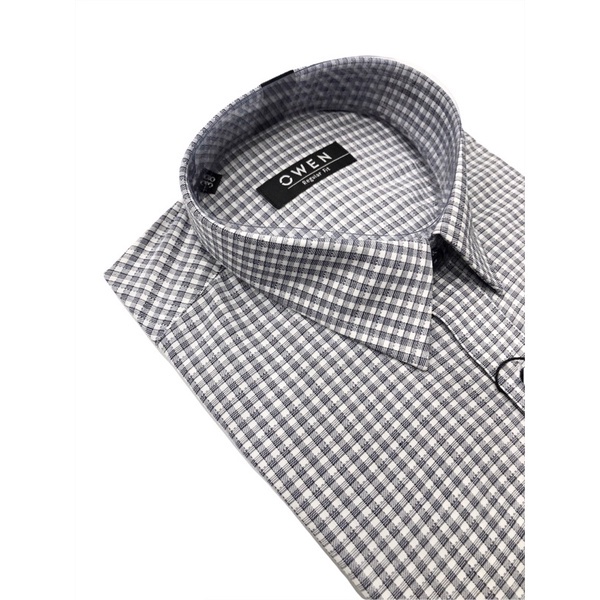 Áo Sơ Mi Nam Dài Tay Owen AR20841DT Somi Công Sở Cao Cấp Màu Kẻ Caro Navy Trắng Dáng Suông Có Túi Vải Sợi Tre Mềm Mát | BigBuy360 - bigbuy360.vn