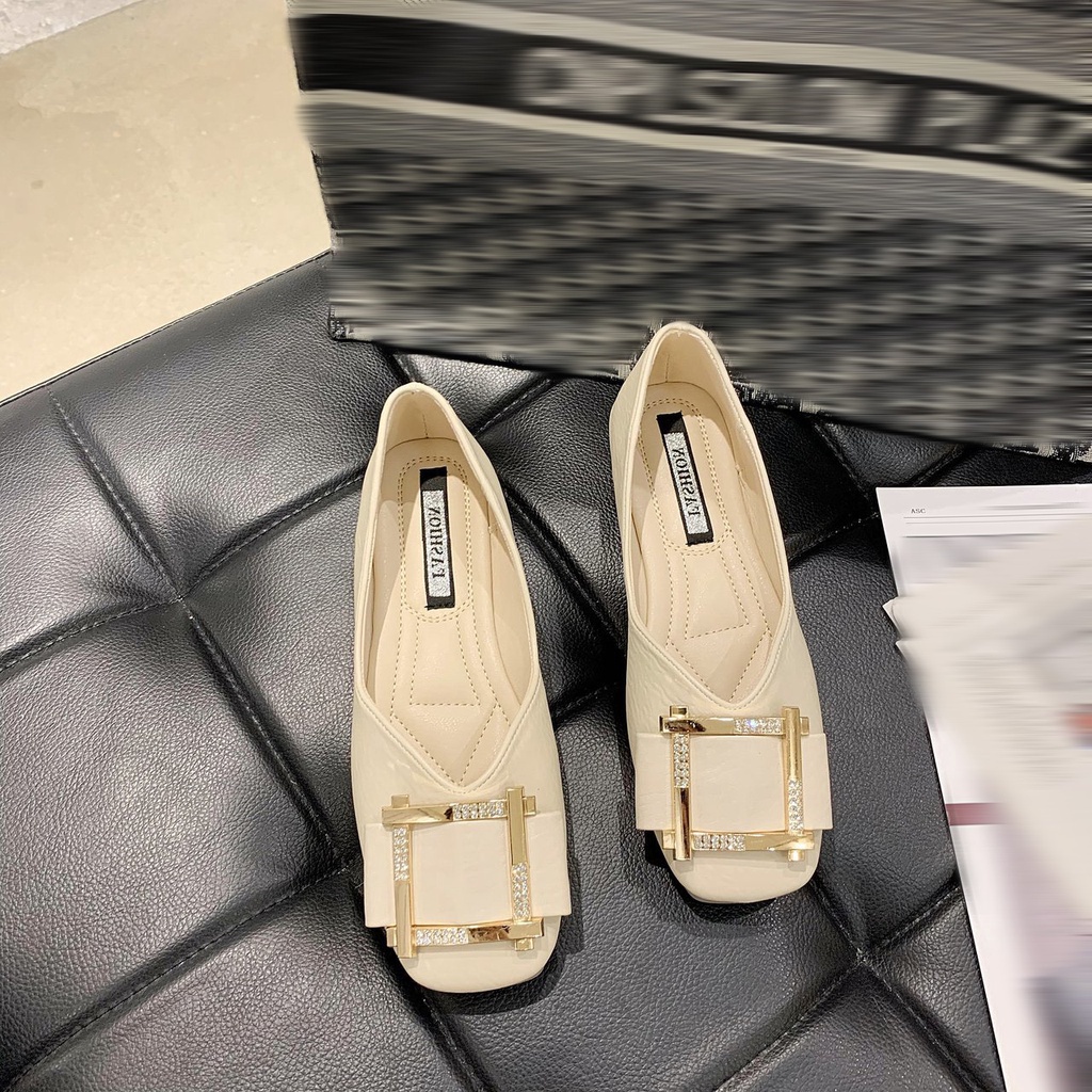 Giày Búp Bê Đế Mềm Mũi Vuông Phối Khóa Kim Loại Thời Trang Dành Cho Nữ