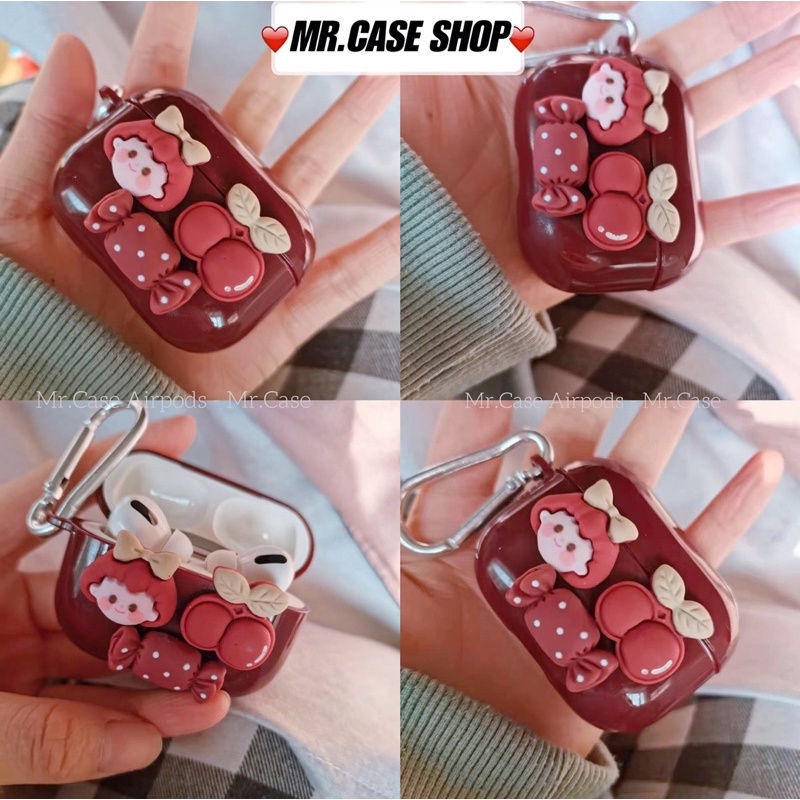 [ CÓ AP 3 ] Case Airpods 1/2 /Pro Vỏ Ốp Tai Nghe Hình Màu Đỏ Bóng Cherry Girl - Mr.Case AirPods