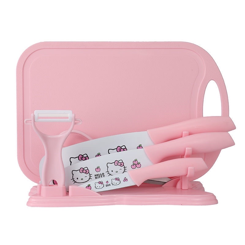 Bộ dao thớt 7 món hello kitty- dao ăn dặm cho bé - thép cao cấp kháng khuẩn không gỉ