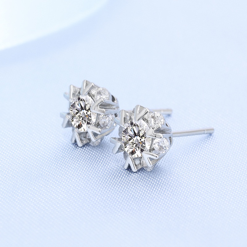 Bông tai mạ bạc 925 hình hoa tuyết đính đá cao cấp thời trang cho nữ