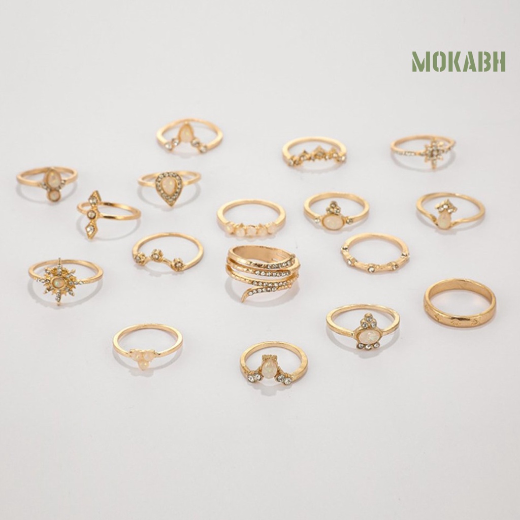 Bộ 17 Nhẫn Đính Đá Nhân Tạo Phong Cách Bohemian Thời Trang