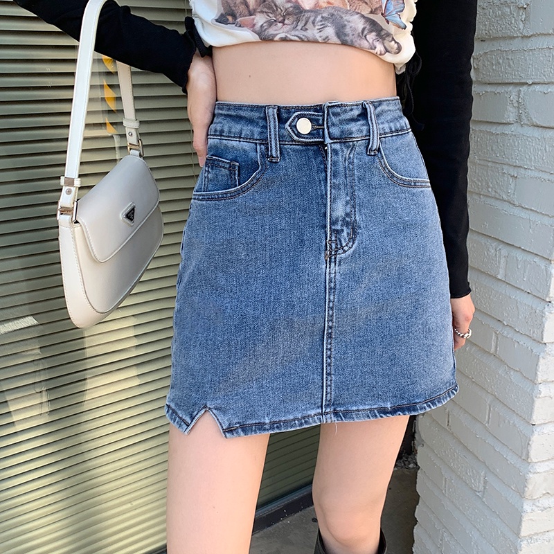 Chân Váy Denim Chữ a Lưng Cao Co Giãn Xinh Xắn 48959