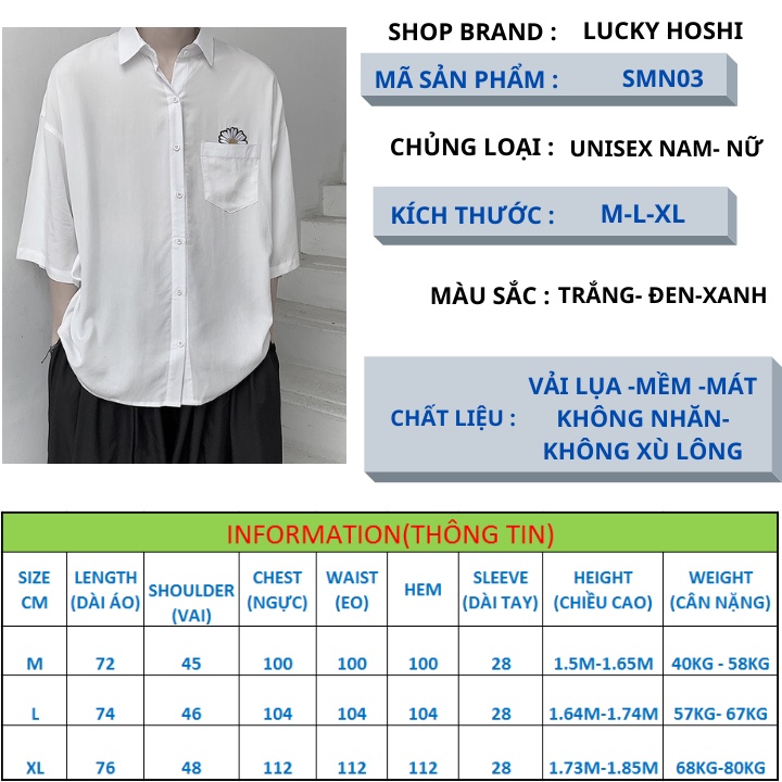 Áo sơ mi form rộng vải lụa có TÚI HOA CÚC tay ngắn màu trắng đen OVERSIZE dành cho nam nữ chuẩn form Hàn Quốc SMN03 | BigBuy360 - bigbuy360.vn