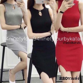 Đầm thun ôm sát nách đính ngọc cổ giọt nước DCC011