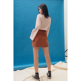 LIBÉ - Chân váy form suông vải nhung tăm màu cam đất
