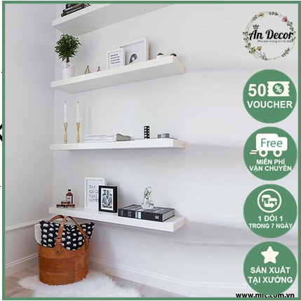 Bộ 3 Kệ Thanh Ngang Treo Tường Tặng Kèm Phụ Kiện Lắp Đặt Giấu Chân Chắc Đẹp, Kích Thước 40 x 15cm