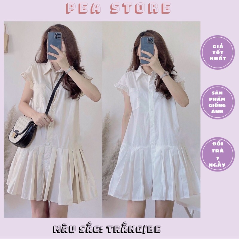 Váy sơ mi tay bèo xếp ly đuôi cá [Ảnh thật/Sẵn]