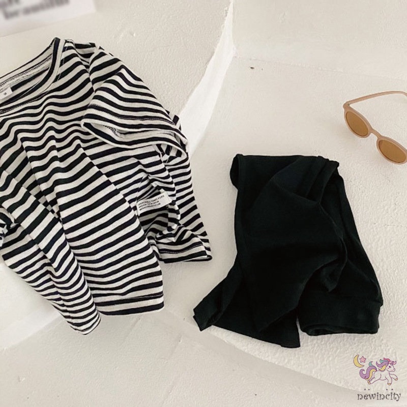 Áo thun tay ngắn họa tiết kẻ sọc xinh xắn dành cho bé gái