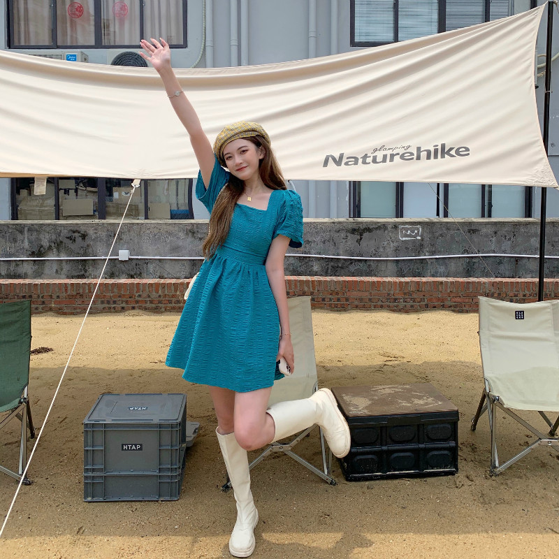 Đầm ôm SUXI ngắn tay cổ vuông lưng cao thời trang hàn