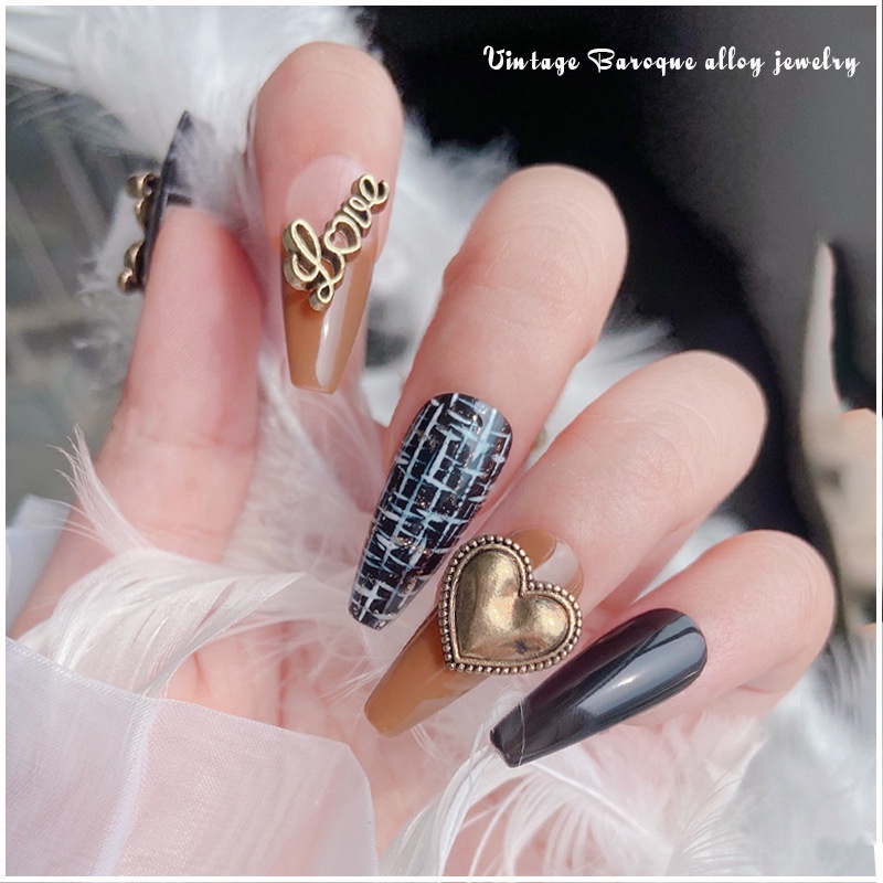 Bộ phụ kiện trang trí móng tay ROU BAO 3D DIY hình nơ đính ngọc trai kim loại phong cách punk cổ điển