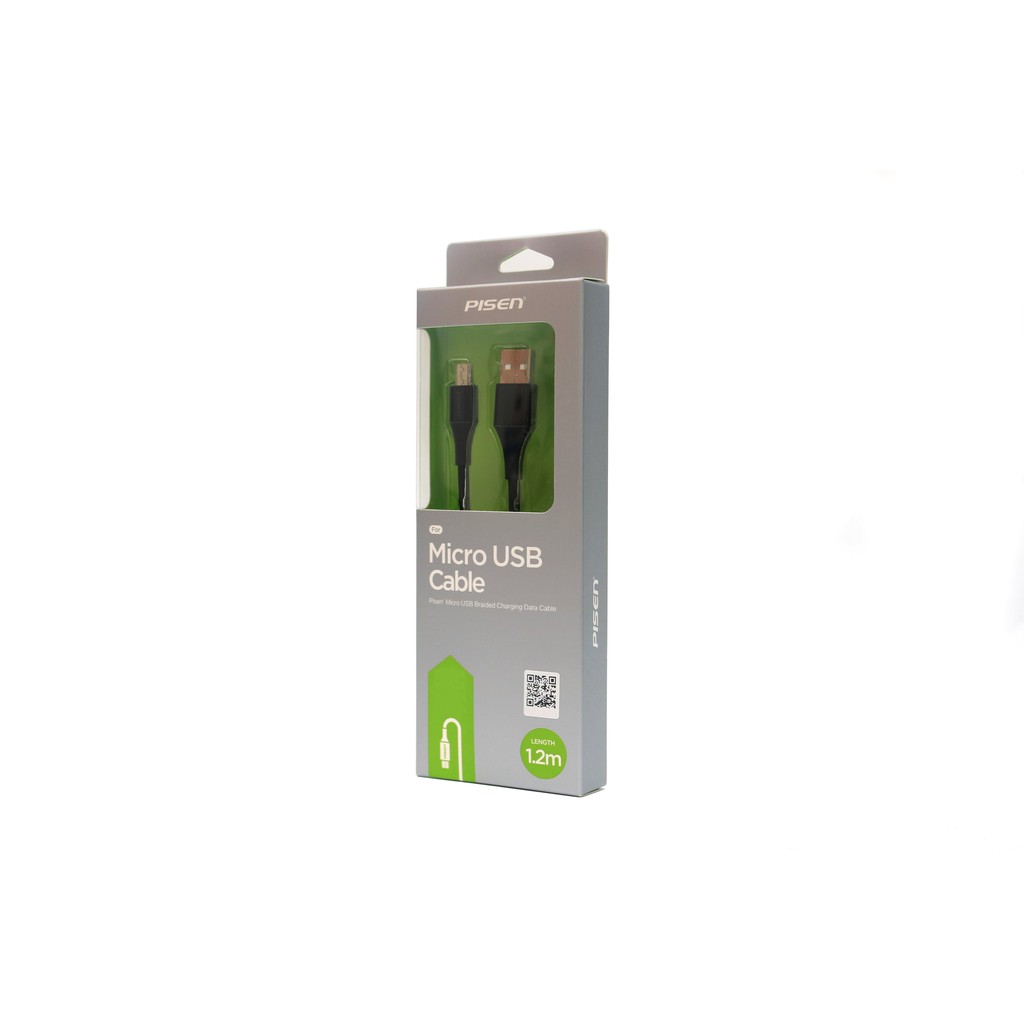 Cáp PISEN Micro USB 2.4A braided 1200m (Anti-break), model: MU18-1200, bảo hành 24 tháng - Hàng chính hãng