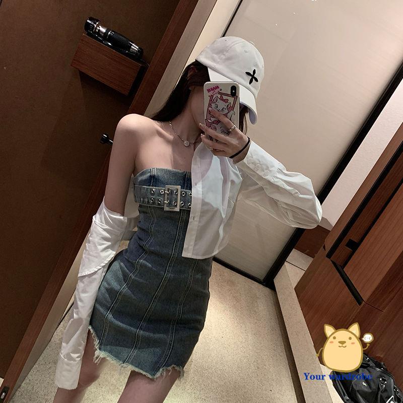 Đầm denim Ngắn Nhấn Eo Xẻ Tà Ôm Dáng Quyến Rũ Cho Nữ