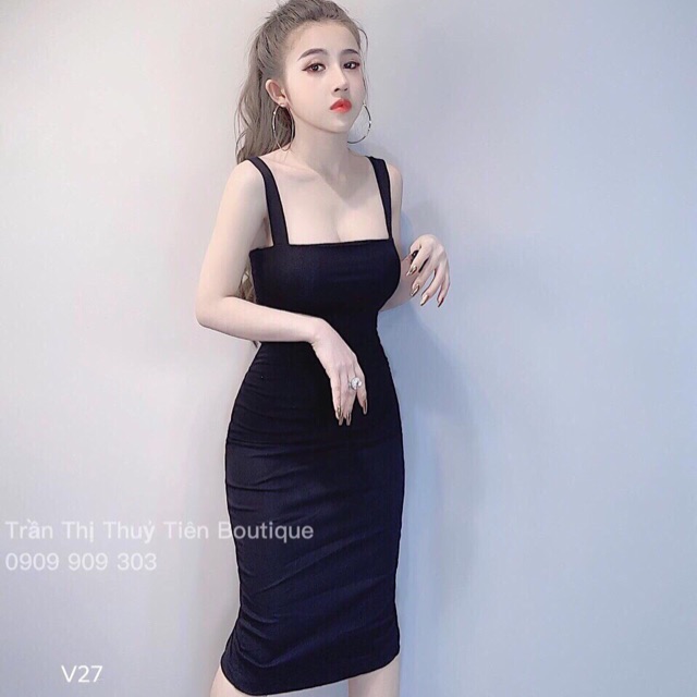 Đầm dài body hai dây bản to chất thun thái sieu đep _Kèm video + hình thật