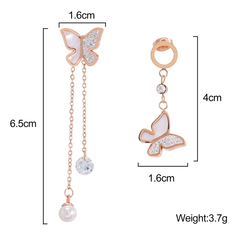 Anti-Allergy Stainless Steel Elengant Rose Gold Rhinestone Drop Earrings Heart Butterfly Shell Dangle Earring #5040