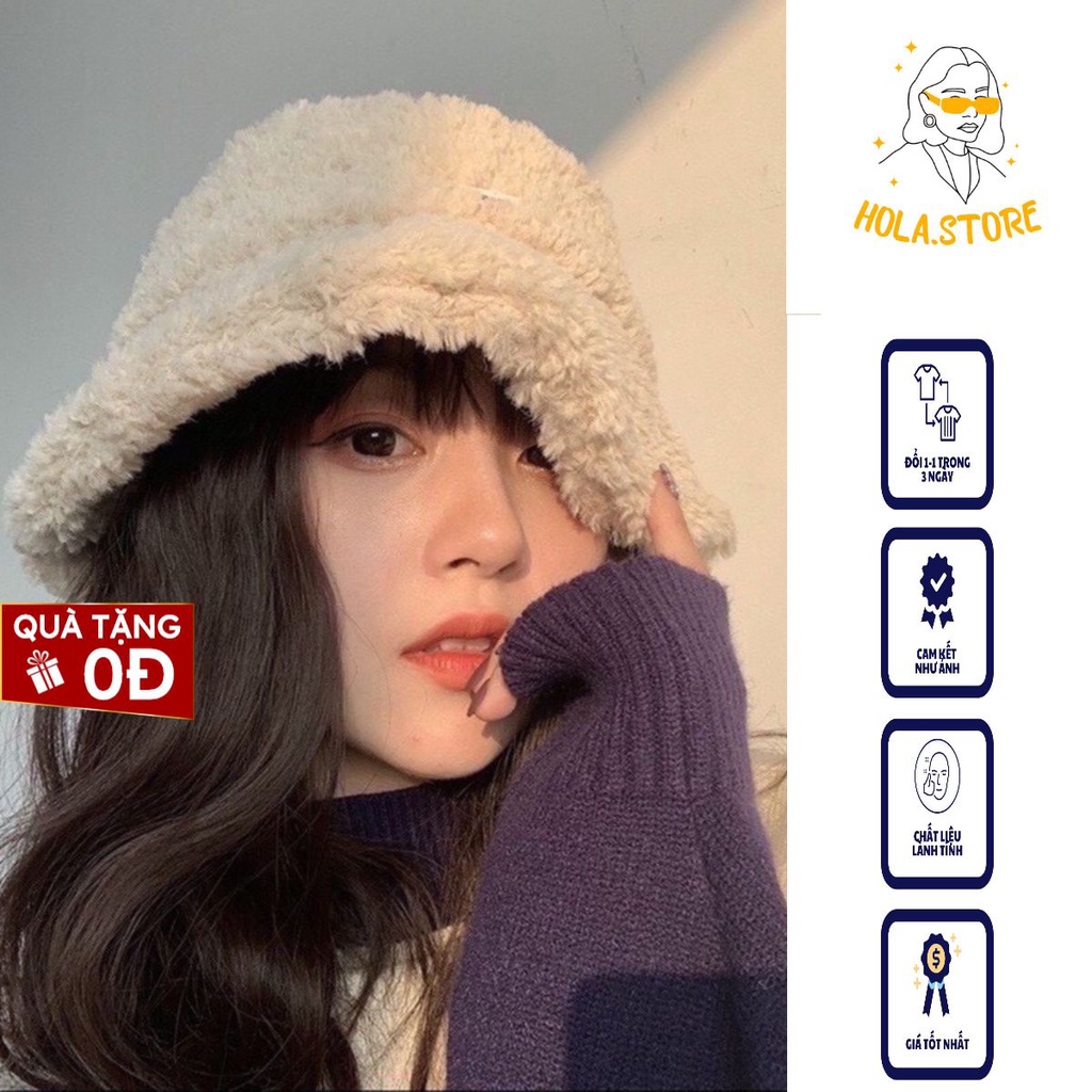 Mũ FREESHIP Mũ BUCKET lông cừu siêu xinh với bảy màu đen/trắng/da đậm/vàng/xám/ghi/hồng ulzzang siêu hot HOLA.STORE