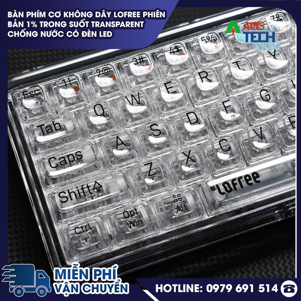 Bàn Phím Cơ Không Dây Lofree Phiên Bản 1% Trong Suốt Transparent Chống Nước Có Đèn LED - Bảo Hành Chính Hãng 12 Tháng